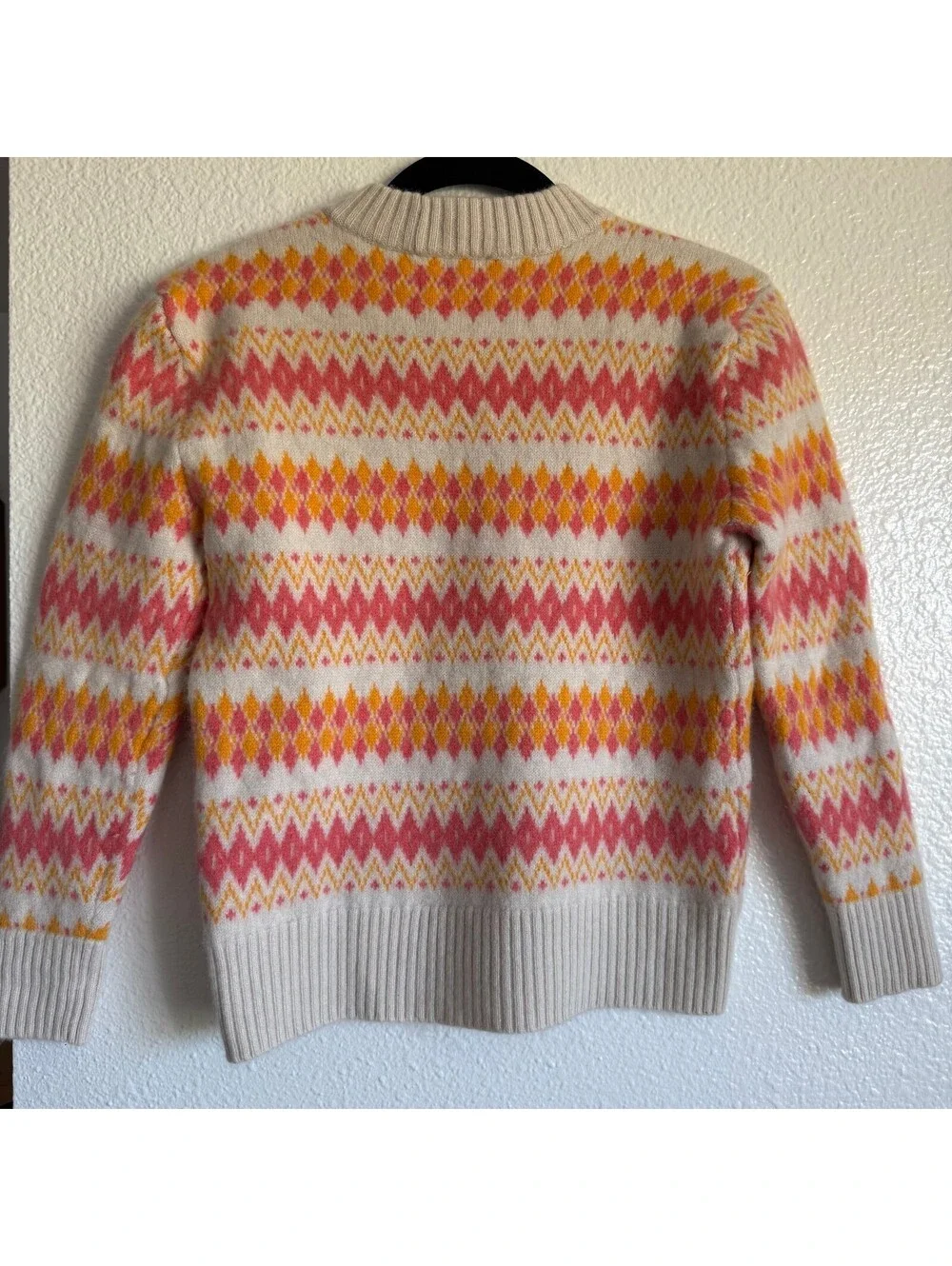 J.Crew 100% Cashmere Fair Isle Sweater Pink Orange Crewneck Women's S